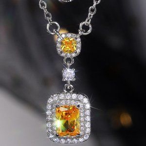 🎁Bling Double Royal Yellow Zircon Silver Plated Necklace for Women, UNVN12412